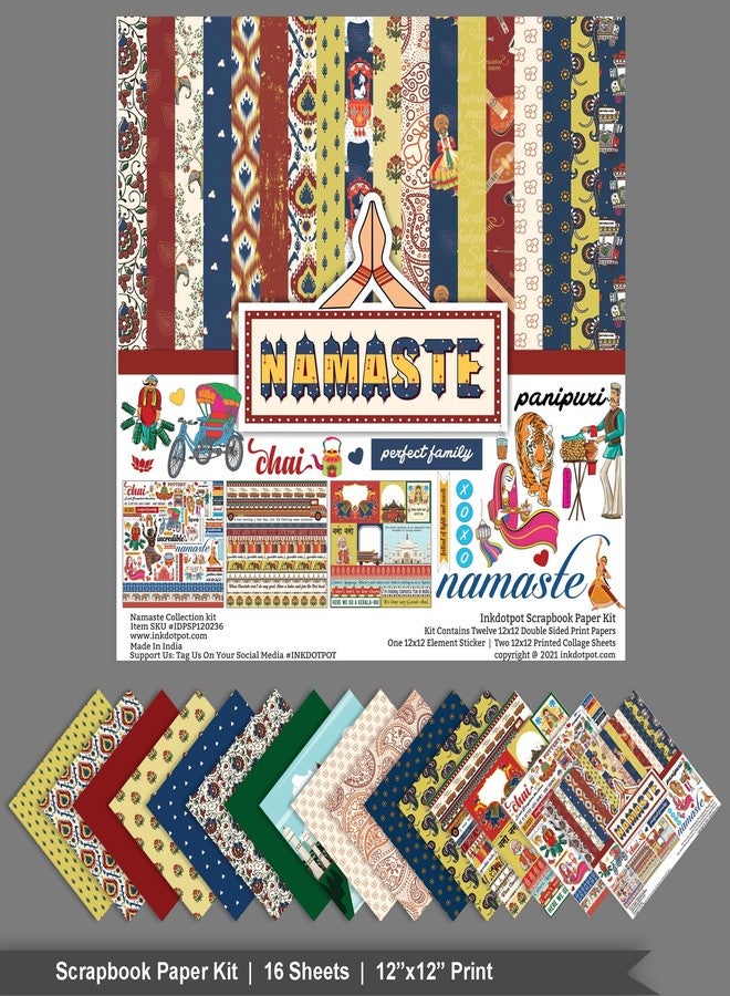 Inkdotpot مجموعة أوراق قصاصات إنك دوت بوت ذات الطابع الهندي الآسيوي، ورق مقوى مزدوج الجوانب، مقاس 12 × 12 بوصة، لصنع البطاقات، مع ورقة ملصقات - 16 صفحة - متعدد الألوان - Image 3